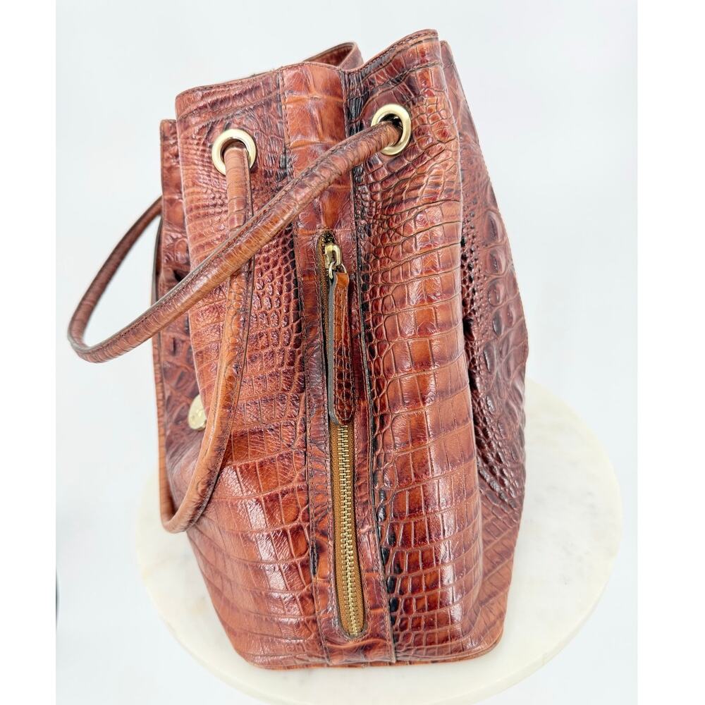 Brahmin Dana Melbourne Croc Embossed Leather Drawstring Bag Brown - Picture 6 of 9